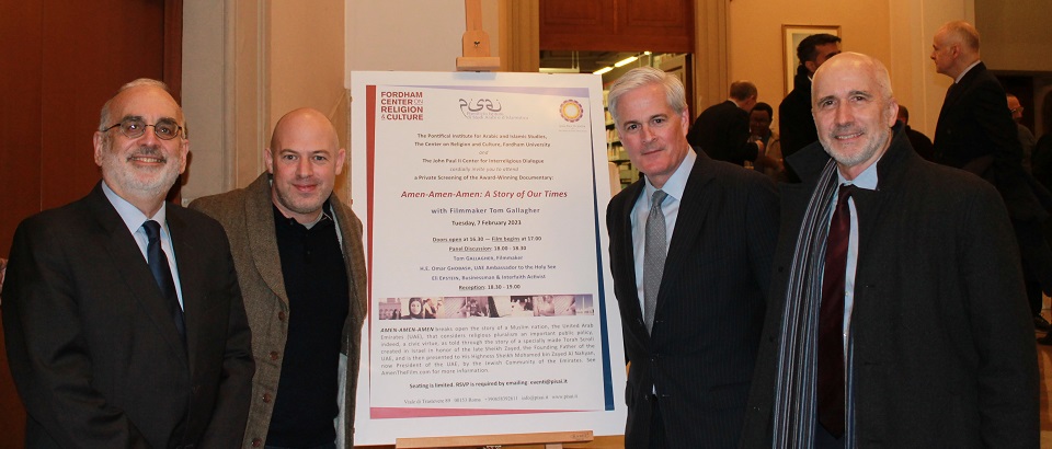 Nel pomeriggio del 7 febbraio 2023 la biblioteca Maurice Borrmans del PISAI ha ospitato la proiezione del pluripremiato docu-film Amen-Amen-Amen: A Story of Our Times, alla presenza del regista Tom Gallagher